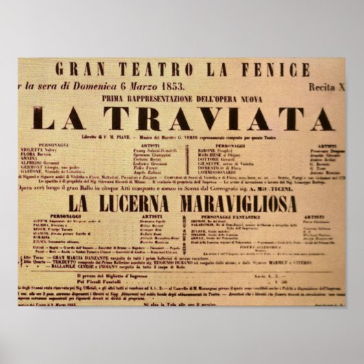 La Traviata World Premiere Poster (1853) (Voorkant)