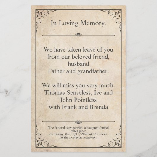 La tristesse ne peut être vue - Carte funéraire vi (Dos)