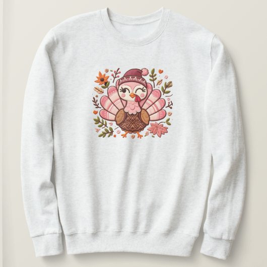 La Turquie brodée Thanksgiving Sweatshirt (Design devant)