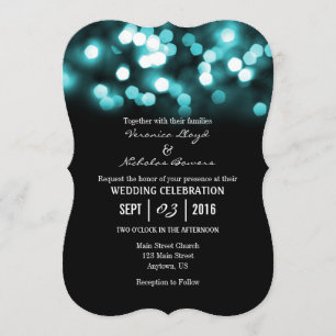 La turquoise Bokeh noir allume des invitations de