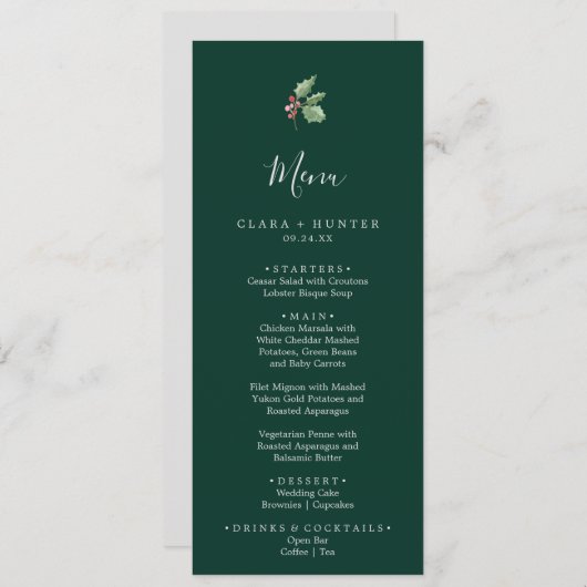 La verdure de Noël | Menu Dîner Mariage Vert (Devant / Derrière)