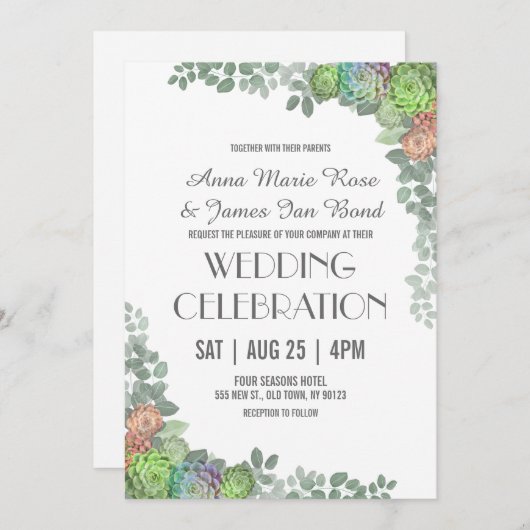 La verdure Succulente Mariage Invitations (Devant / Derrière)