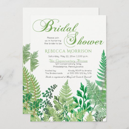 La verdure | Wild Ferns Invitations de douche nupt (Devant / Derrière)