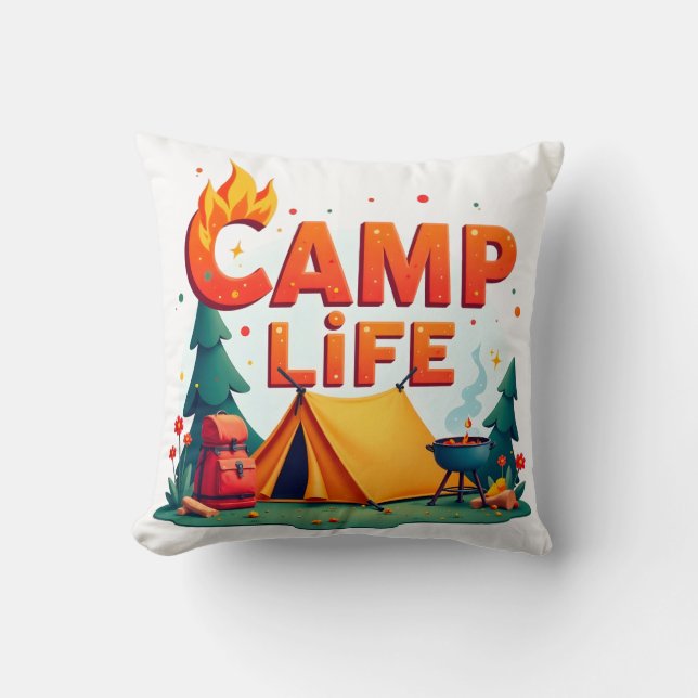 La vie en camping – Oreiller d'aventure de camping (Recto)