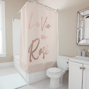 La Vie en Roos French Quote Roos Gold Pink Douchegordijn