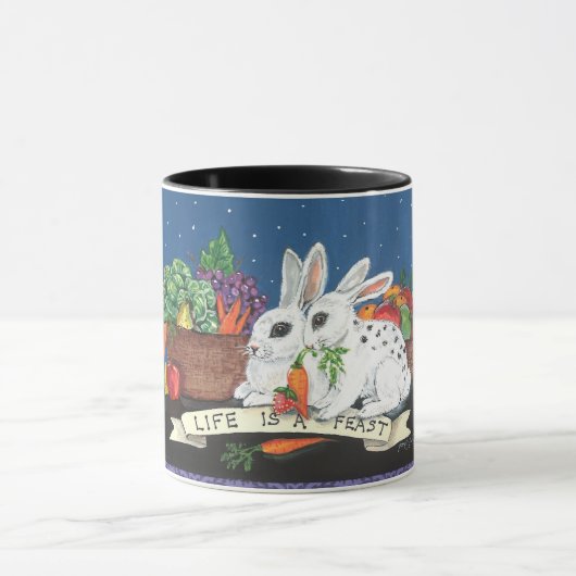 "La vie est une fête" Mignonne lapin lapin Mug (Centre)