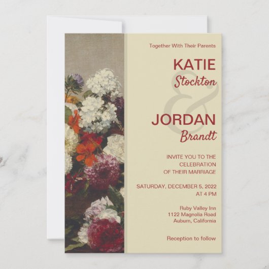 La vie morte avec Faire-part de mariage de fleurs (Devant)