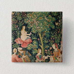 La Vie Seigneuriale Scene Galante, c.1500 Vierkante Button 5,1 Cm