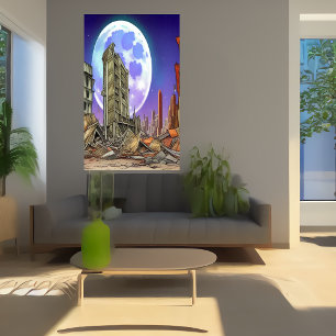 La ville détruite   AI Art Poster