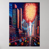 La ville et le feu d'artifice | AI Art Poster (Devant)