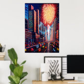 La ville et le feu d'artifice | AI Art Poster (Bureau à domicile)