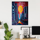La ville et le feu d'artifice | AI Art Poster (Bureau à domicile)