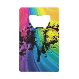 Laadbullephant op Swirly Rainbow Kredietkaart Flessenopener