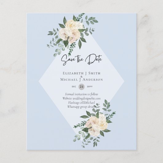 LAAG BUDGET Witte Rozen SAVE THE DATES Modern Flyer (Voorkant)