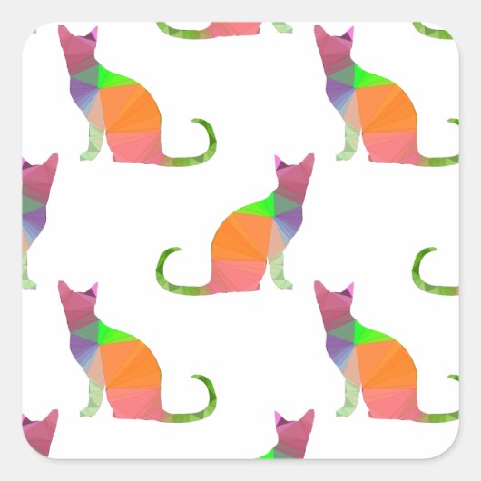 Laagpoly Cat Silhouette Pattern Vierkante Sticker (Voorkant)