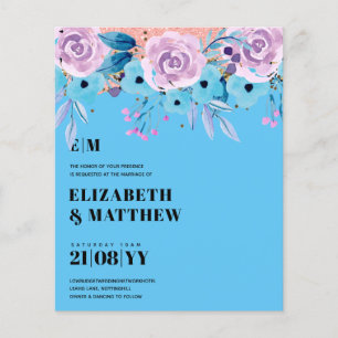 Laagste budgettaire bruiloft FLYERS Blue Purple Fl