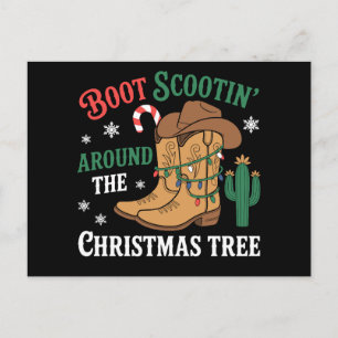 Laars schuifelt rond de Kerstboom Cowboy Kerstmis Feestdagenkaart