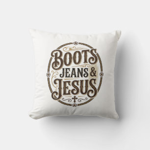 Laarzen Broeken & Jezus Vintage Western Geloof Kussen