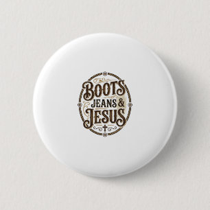 Laarzen Broeken & Jezus Vintage Western Geloof Ronde Button 5,7 Cm
