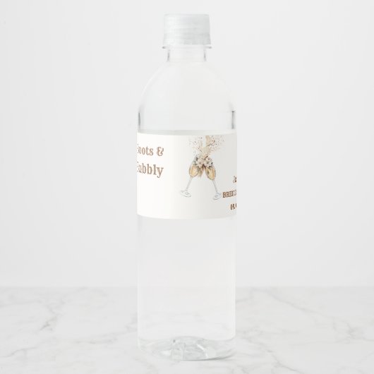 Laarzen & Bruisende Boho Westerse Bruiloftsfeest B Waterfles Etiket (Voorkant)