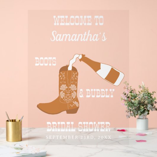 Laarzen Bruisende Rustieke Westerse Bruiloft Acryl Bord (Huwelijk)