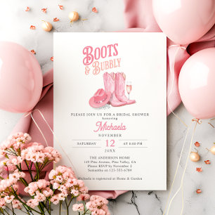 Laarzen & Bubbelende Roze Westerse Cowgirl Bruidsu Kaart