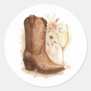 Laarzen & Bubbelig Country Western Laars Bruiloft Ronde Sticker