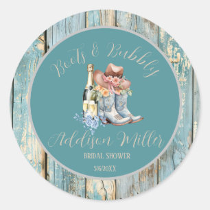 Laarzen & Bubbelige Aquarel Bruiloftsborrel Ronde Sticker