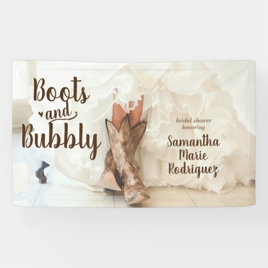 Laarzen & Bubbly Texas Bruid in Laarzen Bruiloft Spandoek (Horizontaal)