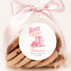 Laarzen & Bubbly Western Cowgirl Roze Vrijgezellen Ronde Sticker