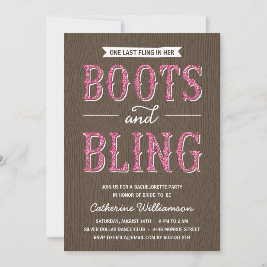 Laarzen en Bling | Glitter-look vrijgezellenfeest Kaart (Voorkant)