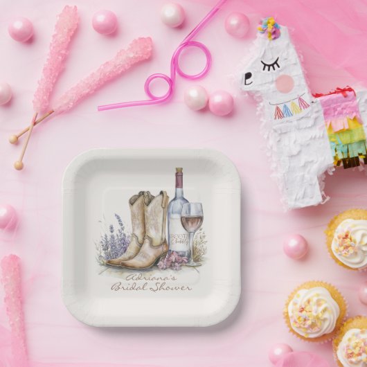 Laarzen en Bruisende Bloem Bruidsfeest Papieren Bordje (Feest)