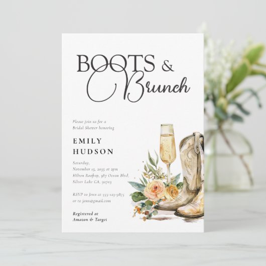 Laarzen en Brunch Westerne Bridal Shower Invitatio Kaart (Staand voorkant)