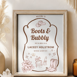 Laarzen En Bubbel Cowgirl Bruiloftsborrel Welkom Poster