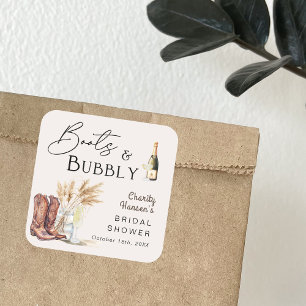 Laarzen en bubbels Boho Pampagras Bruiloftsborrel Vierkante Sticker