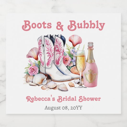 Laarzen en bubbels Kust Cowgirl Bruidsfeestje Sparkling Wijnetiket (Enkel label)