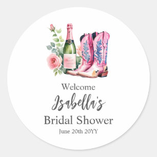 Laarzen en bubbels Roze Bruidsdouche Ronde Sticker