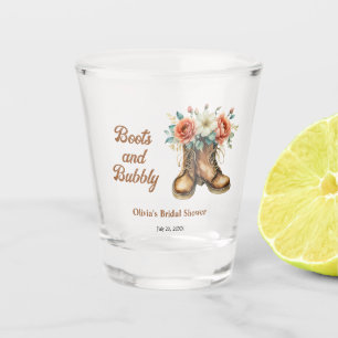 Laarzen en bubbels rustieke westerse bruidsdouche shot glas