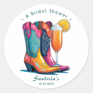 Laarzen en bubbels Westers Handgetekend Ronde Sticker