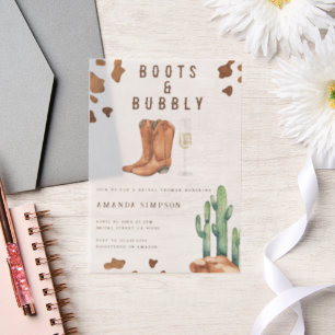 Laarzen en bubbels Westerse Rodeo Bruiloftsborrel Vellum Uitnodigingen