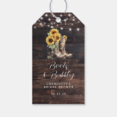 Laarzen en bubbels zonnebloemen bruidsdiner  cadeaulabel (Achterkant)