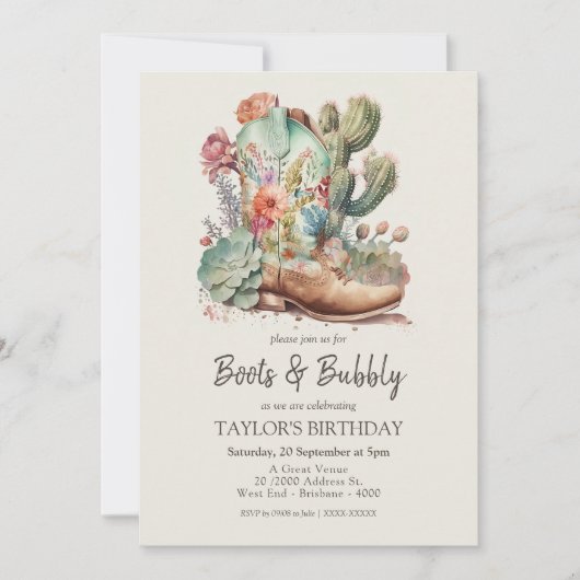 Laarzen en Bubble Westerne Verjaardagsuitnodiging Kaart (Voorkant)