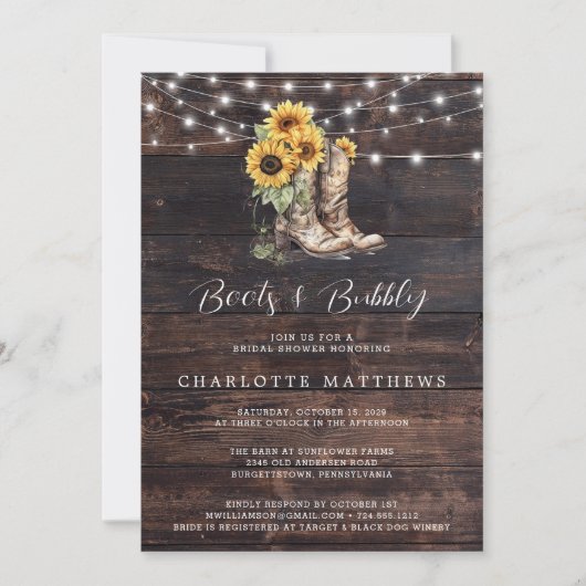 Laarzen en Bubbly rustiek Bloemen Vrijgezellenfees Kaart (Voorkant)