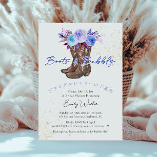 Laarzen en Bubbly Vrijgezellenfeest Blauwe Bloemen Kaart