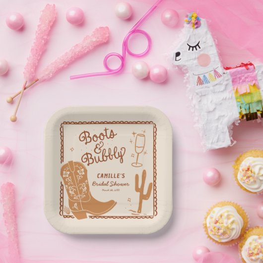 Laarzen en Bubbly Whimsical Hand getrokken Papieren Bordje (Feest)