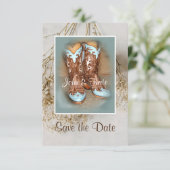 Laarzen en gedroogde bloemen  save the date (Staand voorkant)