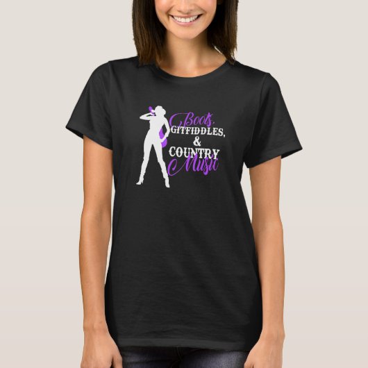 Laarzen Gitfiddles en Country Music Cowgirl T-shirt (Voorkant)