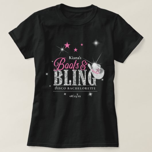 Laarzen 'n Bling Disco Bachelorette Zwart ID925 T-shirt (Design voorkant)