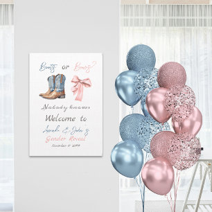 Laarzen of strikken Blauw Roze Geslacht Onthullen Poster