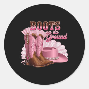 Laarzen op de grond, Boot Cowgirl Roze Western Cou Ronde Sticker